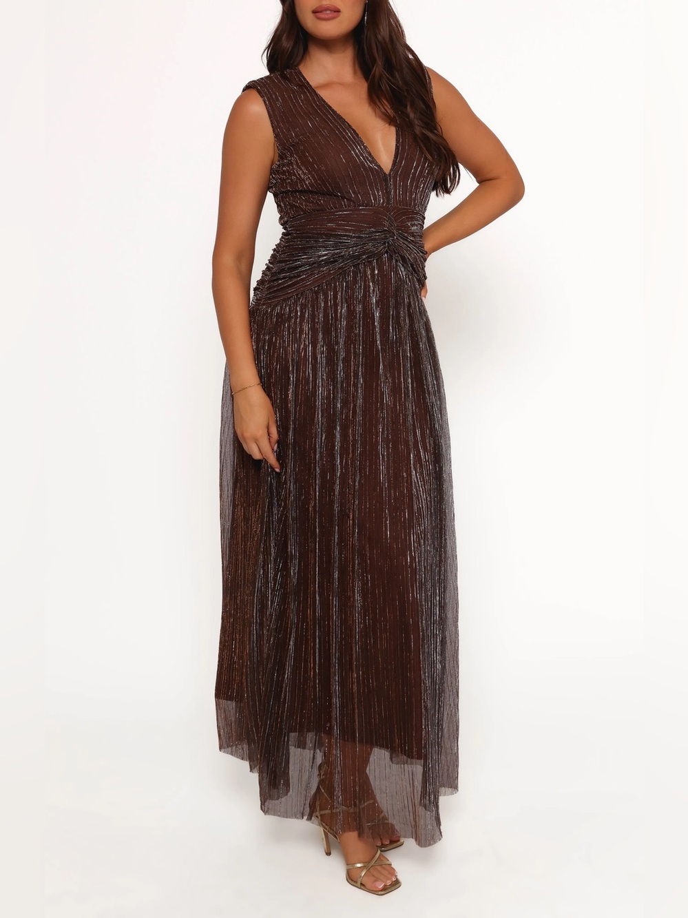 Petal & Pup Metallic brown Cara Metallic Maxi Dress
